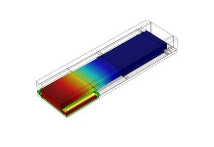 ولتاژ کششی برای یک تشدیدگر یک‌طرفه سه‌بعدی-کامسول