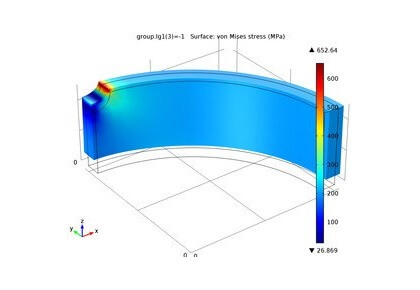 تقریب شکاف در تجزیه و تحلیل فرسودگی کم-چرخه استوانه‌ای با یک سوراخ - کامسول