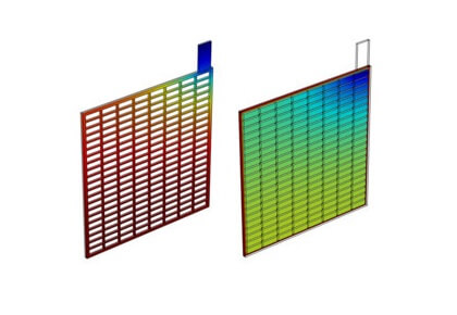 توزیع جریان اولیه در الکترود شبکه باتری سرب-اسید - کامسول