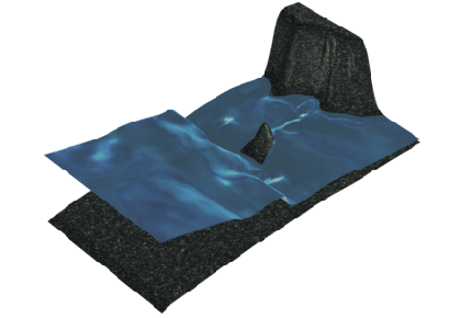 اجرای سونامی در ساحل سه بعدی پیچیده، دره مونایی - کامسول