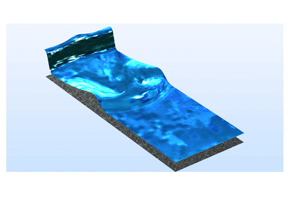 شکستن سد بر روی یک ستون، معادلات آب کم عمق - کامسول