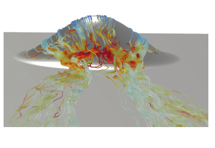 شبیه سازی گردابی بزرگ هندسه تپه سه بعدی - کامسول